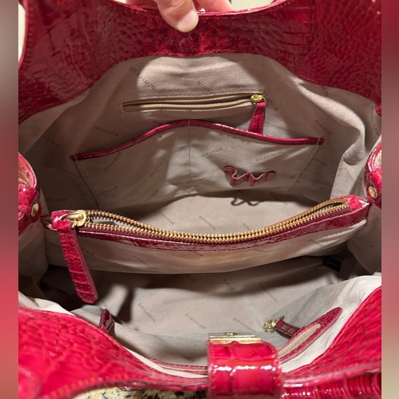 Brahmin Celia Heat Melbourne Bag Embossed Leather Satchel Dark Pink Violet Red - Picture 7 of 10